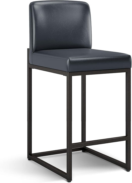 ALPHA HOME 24 Inch Bar Stools Kitchen Counter Stools with Back Pu Leather Counter Chair Counter Height Bar Stools with Upholstered Footrest Sturdy Chromed Metal Steel Frame, Midnight Blue