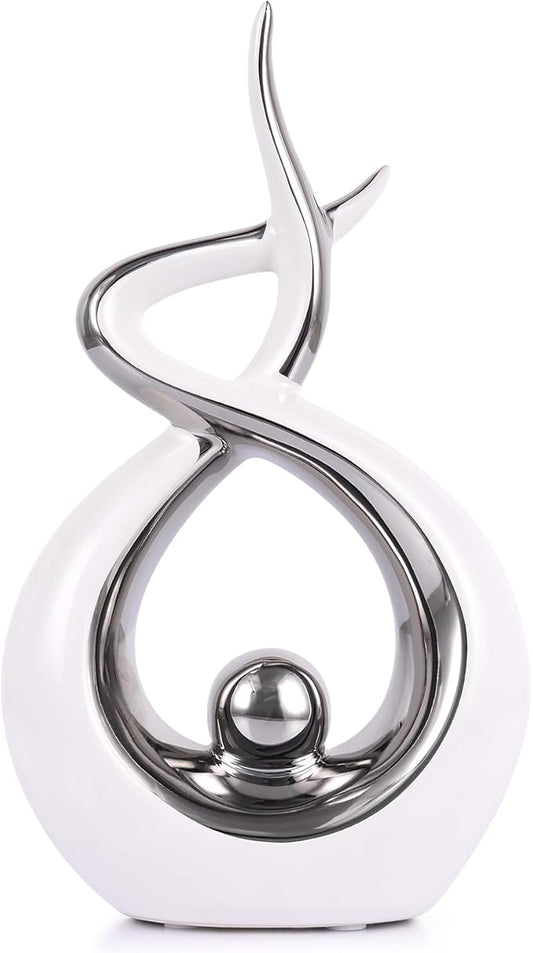 Silvery Modern Sculpture Table Decorations, Ceramic Knick Knacks Statues for Living Room Decor, Tv Stand and Desk Decor, Suitable for Coffee Tables and Shelf Decorations, Great Gift Idea