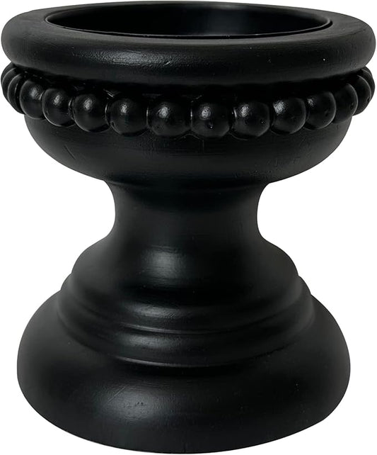 Farmhouse Rustic Wood Pillar Candle Holder, Decorative Beaded Candlestick Holder Stand for Home Décor, Gifts, Wedding (Black)