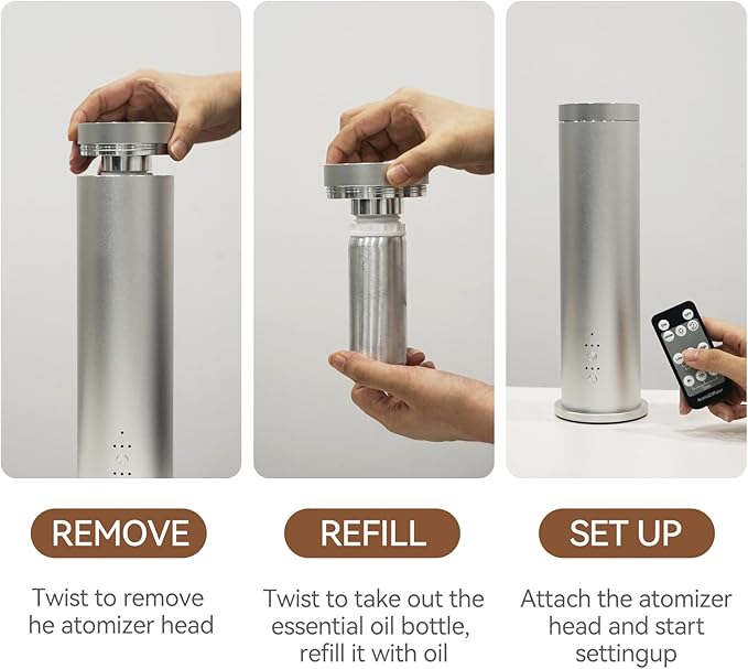 Waterless Essential Oil Diffuser with Bluetooth - 100ml Cold Air Scent Diffuser, 6 Aromatherapy Oils & Remote Control - Portable Aromatherapy Diffuser for Home, Office & Spa - Silver