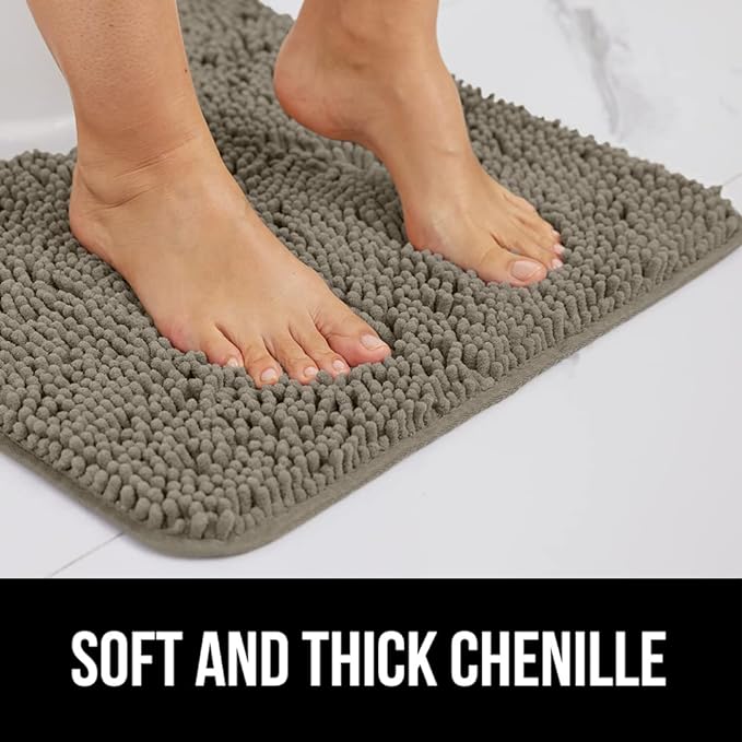 GORILLA GRIP Bath Rug Mat 44x26, Thick Soft Absorbent Chenille, Quick Dry Microfiber Mats, Rubber Backing Washable Shower Floor Rugs, Bathmat Runner, US Designed Bathroom Home Decor Accessories Latte