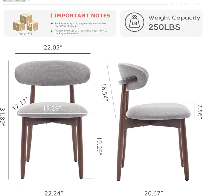 COLAMY Wooden Dining Chairs Set of 6, Modern Fabric Upholstered Dining Room Chair, Farmhouse Kitchen Chairs with Foot Pegs, Light Grey