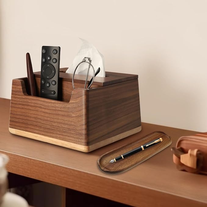 Wooden Tray Brown Pen Tray, Wood Desk Accessories, Minimalist Pen Rest Suitable for School, Home, Office Desk Art Accessories (9.8 * 2.8in)