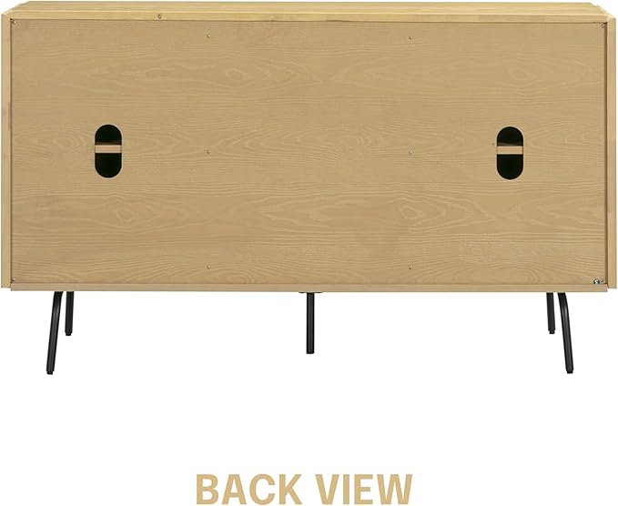 NTC Veil Sideboard with 2 Doors and 3 Drawers, Buffet Cabinet with Vertical Groove Design and Metal Legs, Storage Cabinet for Living Room, and Entryway, Effortless Assembly, Sand