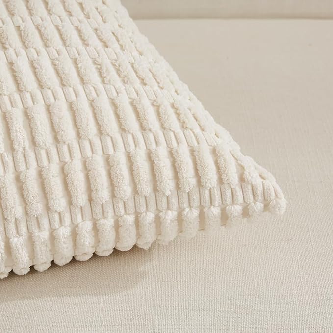 Fancy Homi 2 Packs Cream 26x26 Pillow Covers, Euro Pillow Covers with Stripe Pattern, Big Throw Pillow Covers for Couch Bedroom 66x66 cm