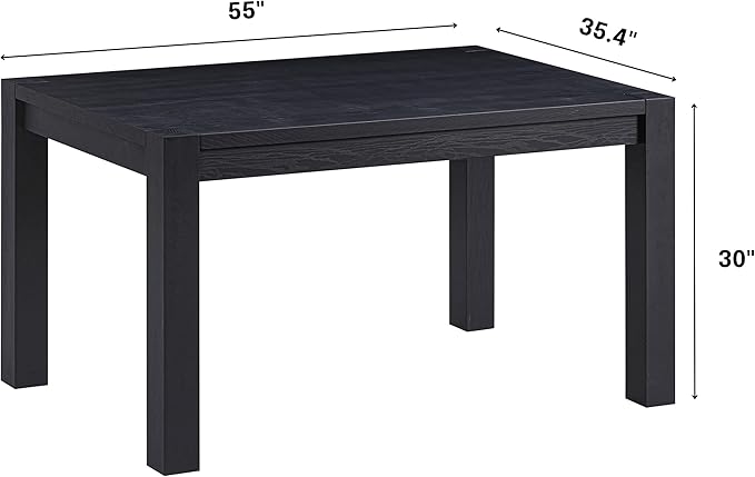 NTC Block 55 Inch Modern Farmhouse Dining Table, Rectangular Dinner Table for Dining Room, Living Room Furniture, Effortless Assembly, Burnt Black