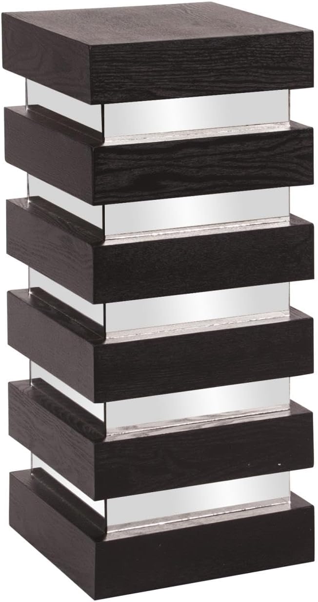 Howard Elliott Stepped Pedestal Accent Table, Black Wood and Mirrored Side End Table for Home Decor, Small Space Pedestal Table for Bedroom, Living Room & Entryway, 12 x 12 x 28 Inch, Medium
