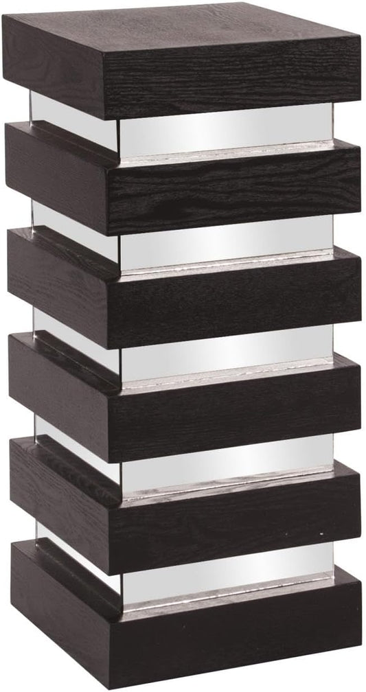 Howard Elliott Stepped Pedestal Accent Table, Black Wood and Mirrored Side End Table for Home Decor, Small Space Pedestal Table for Bedroom, Living Room & Entryway, 12 x 12 x 28 Inch, Medium