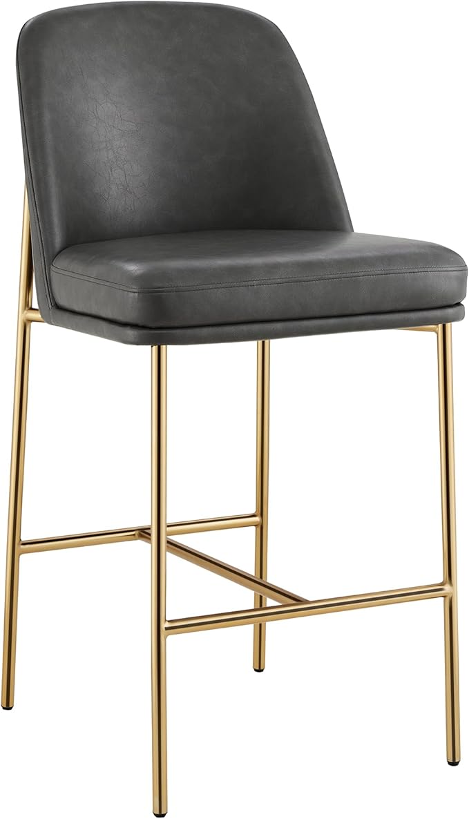 CHITA Counter Height Bar Stools Set of 2, FSC Certified Metal Barstools for Kitchen Island, 27" H Seat Height, Faux Leather, Grey