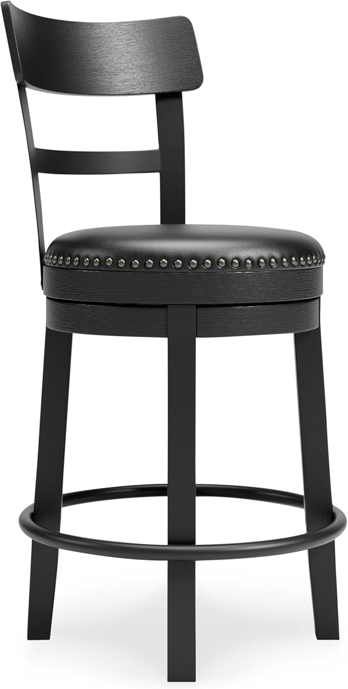 Signature Design by Ashley Valebeck 30.38" Casual Pub Height Upholstered Swivel Barstool, Black