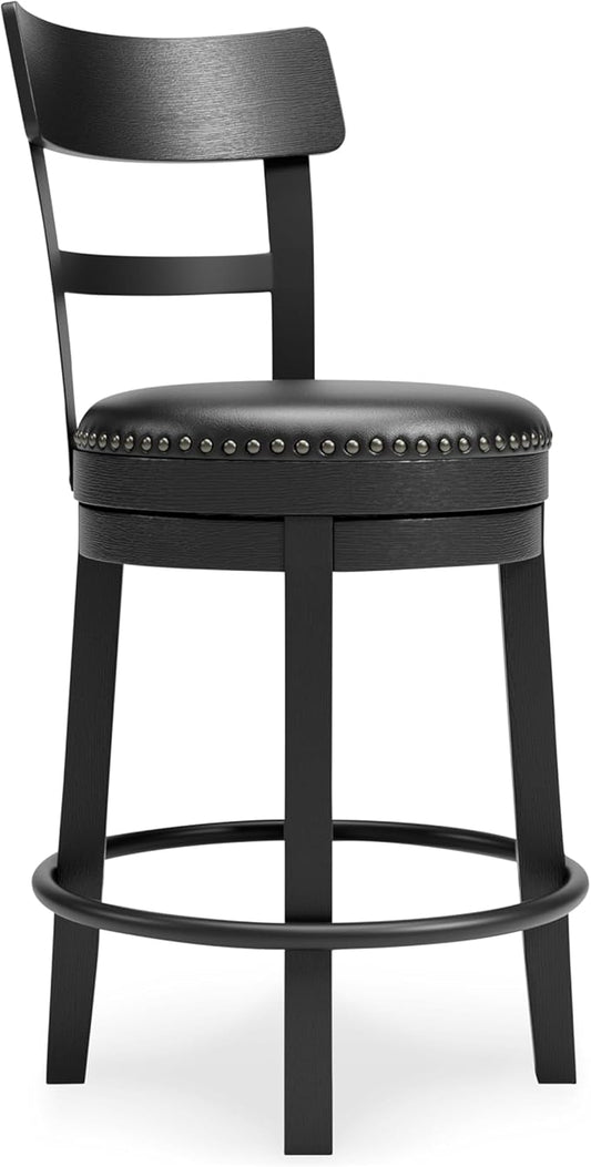 Signature Design by Ashley Valebeck 30.38" Casual Pub Height Upholstered Swivel Barstool, Black