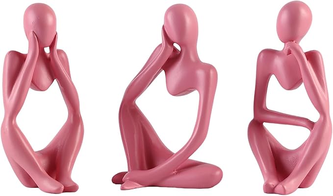 BrownLove 3pcs Pink Human Body Abstract Art Decoration, Modern Art Resin Statue Room Office Shelf Bookcase Decoration
