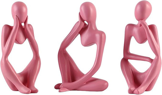 BrownLove 3pcs Pink Human Body Abstract Art Decoration, Modern Art Resin Statue Room Office Shelf Bookcase Decoration