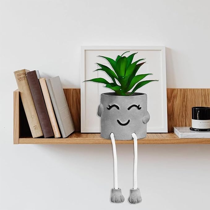 Zerzsy Artificialplant Succulents in Cement Pots with Hanging Leg, Kitchen Shelf Decoration,Bathroom Mini Plants Decor, Shelf Decor Accents, Office Wall Decoration - Set of 1