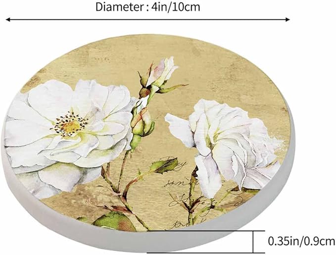 Vintage Roses Floral Coaster Old French Book Design Retro Romantic Flowers Bouquet Tabletop Protection for Any Table Type Wood, Granite, Glass, Soapstone, Sandstone, Marble, Stone Tables