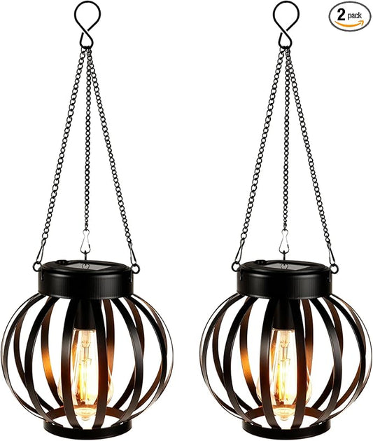 YAKii 2 Pack Solar Lanterns Outdoor Waterproof,Metal Hanging Solar-Powered Lights Outside Lanterns, Warm White LED Lights Decor for Yard Garden Pathway Patio Porch Balcony Decoration