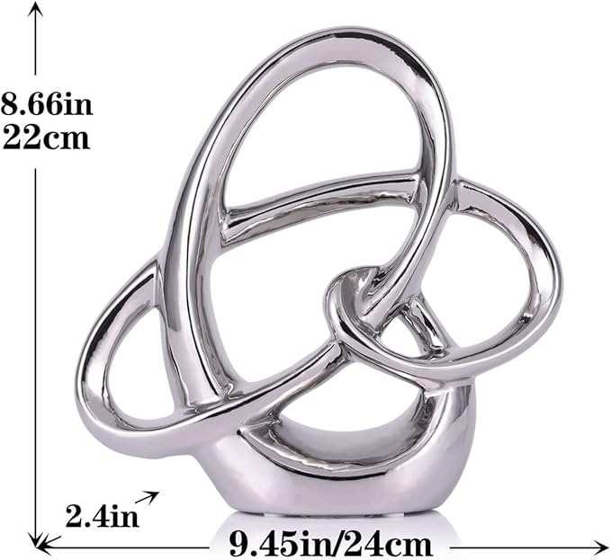 Modern Silver Decor Ceramic Statue - Abstract Home Accent & Tabletop Figurine for Living Room, Bedroom, Bathroom, Office, Shelf, Mantel - Wedding, Coffee Table, Dining Room Centerpiece Decoration