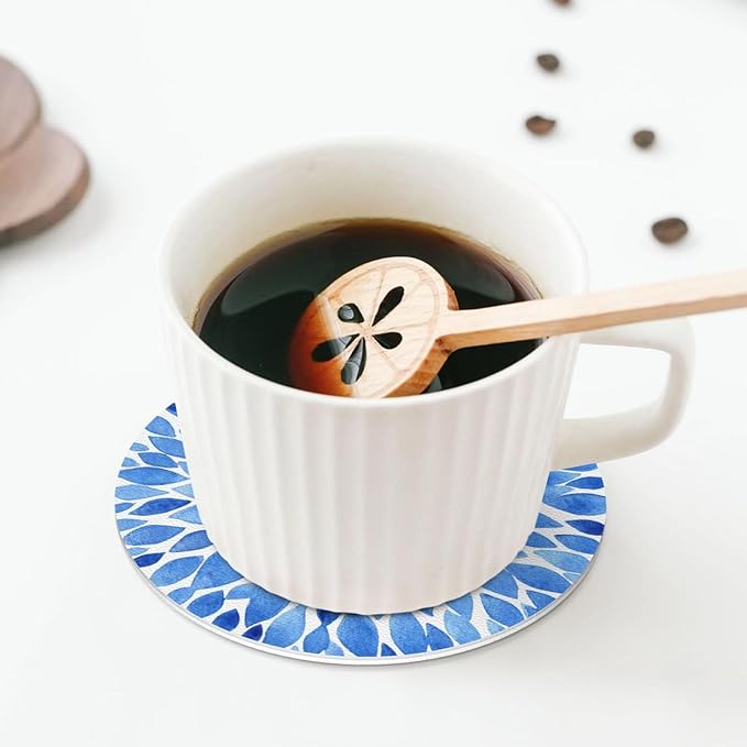 Blue Watercolor Flower Petals Coasters Set of 6 Coasters for Drinks Absorbent Double-Sided Leather PVC Coaster for Tabletop Protection Coffee Table Decor Ideal for Home Decor House Warming Gifts