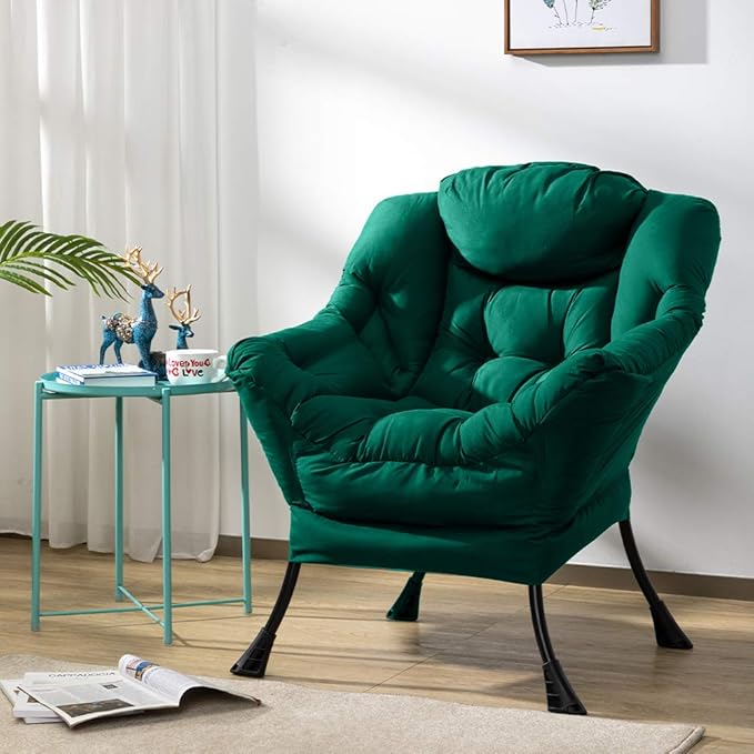 HollyHOME Modern Fabric Large Lazy Chair, Accent Oversized Comfy Reading Chair, Thick Padded Cozy Lounge Chair with Armrest, Steel Frame Leisure Sofa Chair for Living Room, Bedroom, Dorm, Green