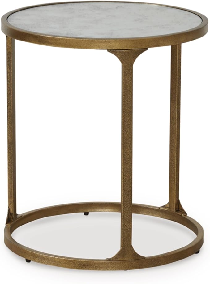 Signature Design by Ashley Korajane Transitional Metal End Table with Tempered Glass Top, Metallic