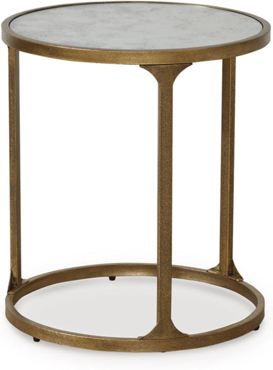 Signature Design by Ashley Korajane Transitional Metal End Table with Tempered Glass Top, Metallic