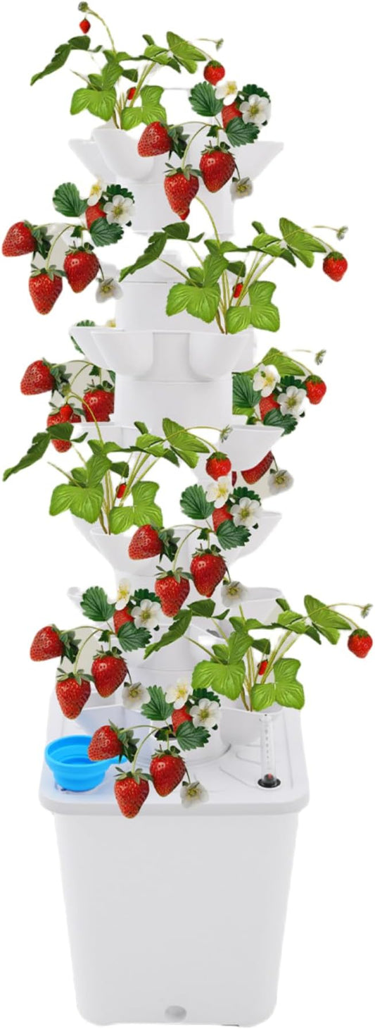 7-Tier Hydroponic Growing Tower, 35-Plant Indoor Gardening System w/Automatic Water Circulation, Vertical Aeroponic Tower Garden for Herbs, Vegetables, Fruits (White, 35-Plants)