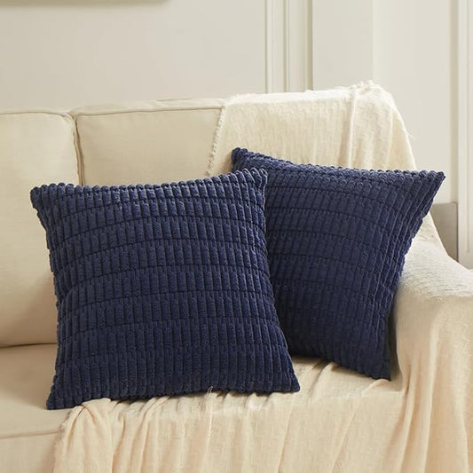 Fancy Homi 2 Packs Navy Blue Decorative Throw Pillow Covers 18x18 Inch for Living Room Couch Bed Sofa, Soft Corduroy Square Cushion Case 45x45 cm, Rustic Modern Farmhouse Boho Home Decor