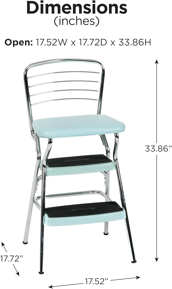 COSCO Stylaire Retro Chair + Step Stool with Flip-Up Seat, Teal
