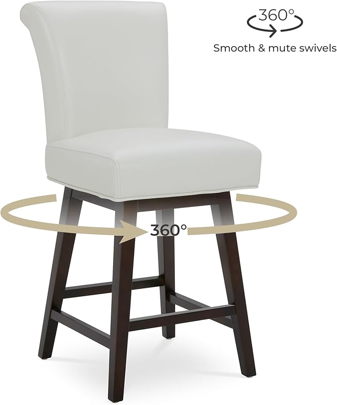 CHITA 26 Inch Counter Height Swivel Bar Stool, FSC Certified Modern Upholstered Faux Leather Swivel Barstool Chair with Back, White