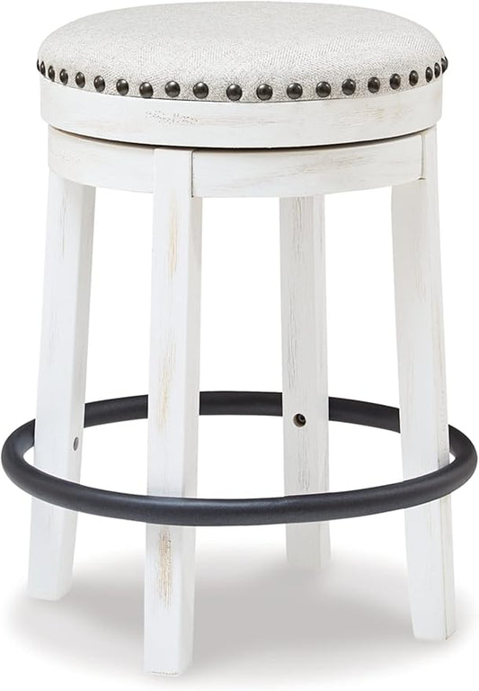Signature Design by Ashley Valebeck 24" Counter Height Upholstered Swivel Stool, White & Black