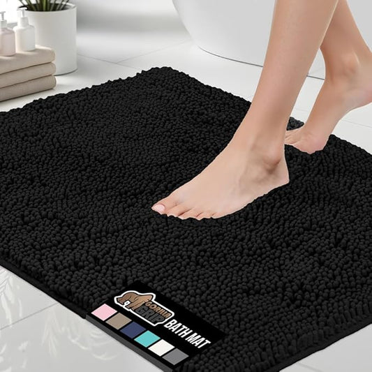 GORILLA GRIP Bath Rug Mat 44x26, Thick Soft Absorbent Chenille, Quick Dry Microfiber Mats, Rubber Backing Washable Shower Floor Rugs, Bathmat Runner, US Designed Bathroom Home Decor Accessories Black