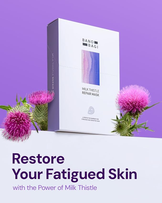 Milk Thistle Repair Face Mask – Korean Skin Care with Centella, Hyaluronic Acid & Adenosine | Hydrating & Soothing Sheet Mask for Sensitive Skin, Fragrance-Free, 10EA