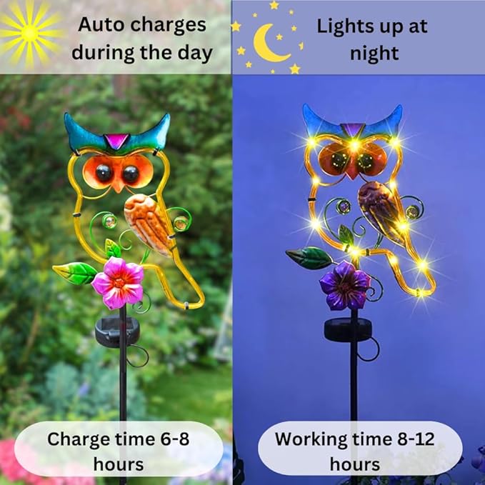 Owl Decorative Solar Light Garden Decor Landscape Path Lights for Outside Yard Patio 41.5" Waterproof Pathway Lawn Art Outdoor Figurine Light Solar Powered Garden Stakes Birthday Present Gift
