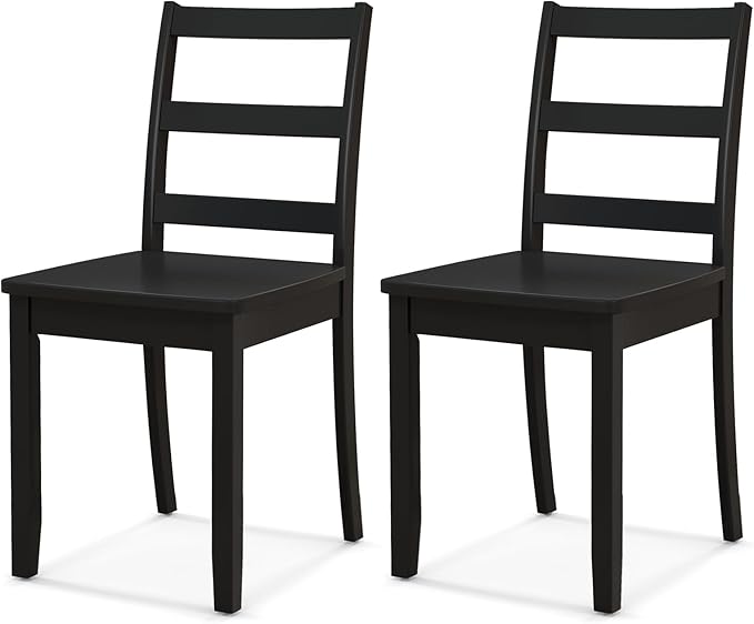 NAFORT Wood Dining Chairs Set of 2 Black, Armless Kitchen Chairs with Solid Rubber Wood Legs, Non-Slip Foot Pads, Max Load 400 Lbs, Farmhouse Seat High Ladder Back Dining Room Chairs
