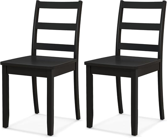 NAFORT Wood Dining Chairs Set of 2 Black, Armless Kitchen Chairs with Solid Rubber Wood Legs, Non-Slip Foot Pads, Max Load 400 Lbs, Farmhouse Seat High Ladder Back Dining Room Chairs