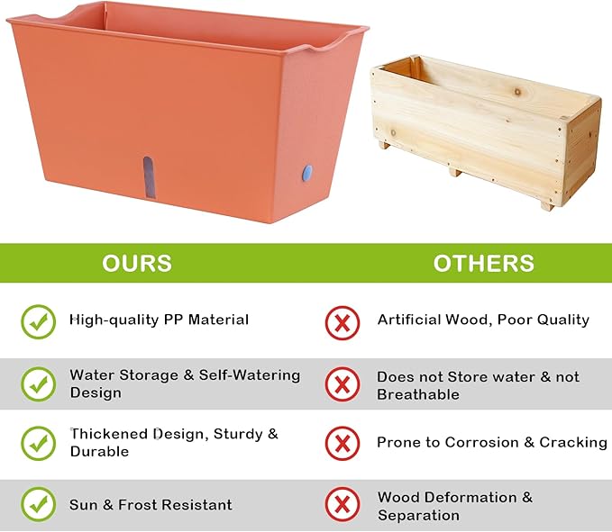 Window Box Planter 6 Pcs, 12.6 Inches Self Watering Rectangle Flower Plant Pots with Drainage Holes & Breathable Trays, Vegetable Planters for Windowsill Patio Garden Balcony Porch Yard (Orange)