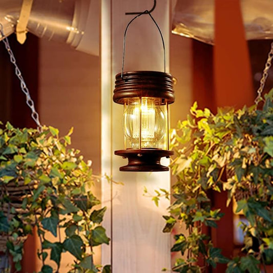 Hanging Solar Lights Outdoor - 1 Pack Solar Powered Waterproof Landscape Christmas Lanterns with Retro Design for Patio, Yard, Garden and Pathway Decoration (Warm Light)