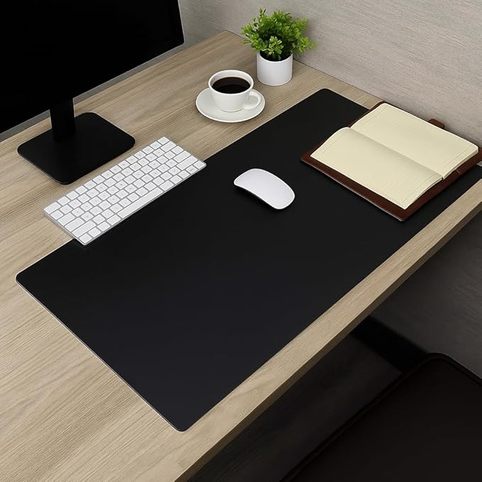 Classic Black Leather 30" x 19" Desk Mat Without Rails
