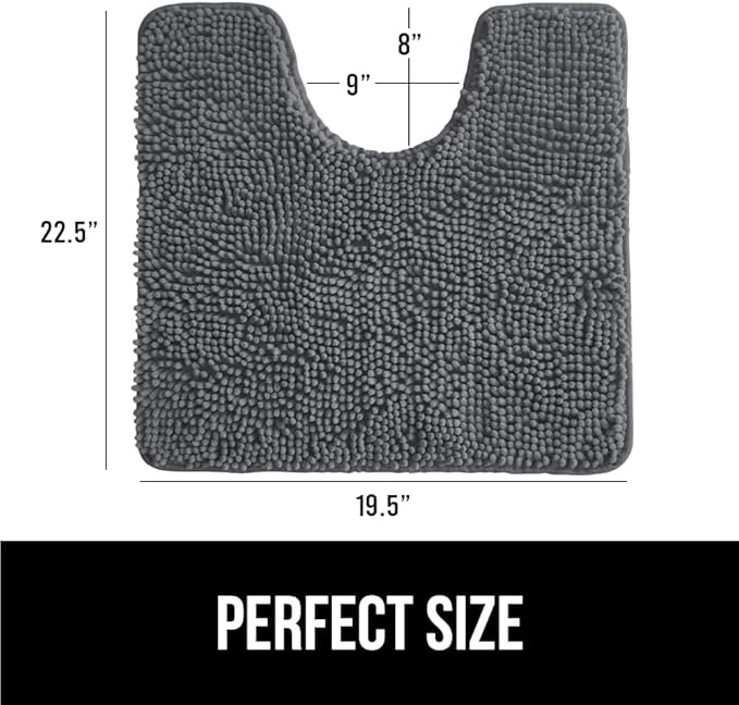 GORILLA GRIP Plush Absorbent Shaggy Chenille Bath Rug Mat for Oval Toilet Base with Rubber Backing, Machine Washable Rugs, Soft Microfiber Contour Mats for Toilets, Bathroom Decor, Charcoal