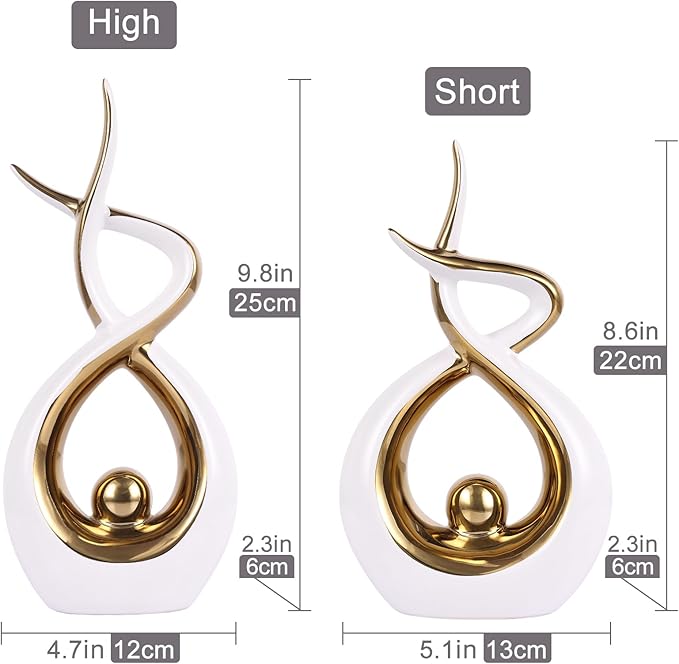 Gold Modern Sculpture Table Decorations, Ceramic Knick Knacks Statues for Living Room Decor, Tv Stand and Desk Decor, Suitable for Coffee Tables and Shelf Decorations, Great Gift Idea