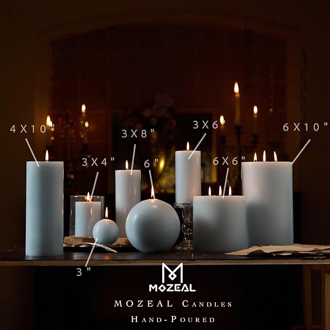MOZEAL Hand-Poured, 3 Inch Baby Blue Round Ball Candles - Elegant Baby Blue Round Pillar Candles Set of 3, Dripless, Unscented, Smokeless, Ideal for Baby Showers.
