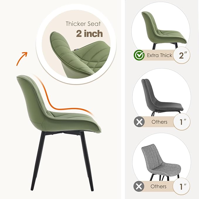 YOUNUOKE Dining Chairs Set of 2 Mid Century Modern Kitchen Chair Comfortable Upholstered Faux Leather Dinner Chairs for Kitchen Dining Room, Olive