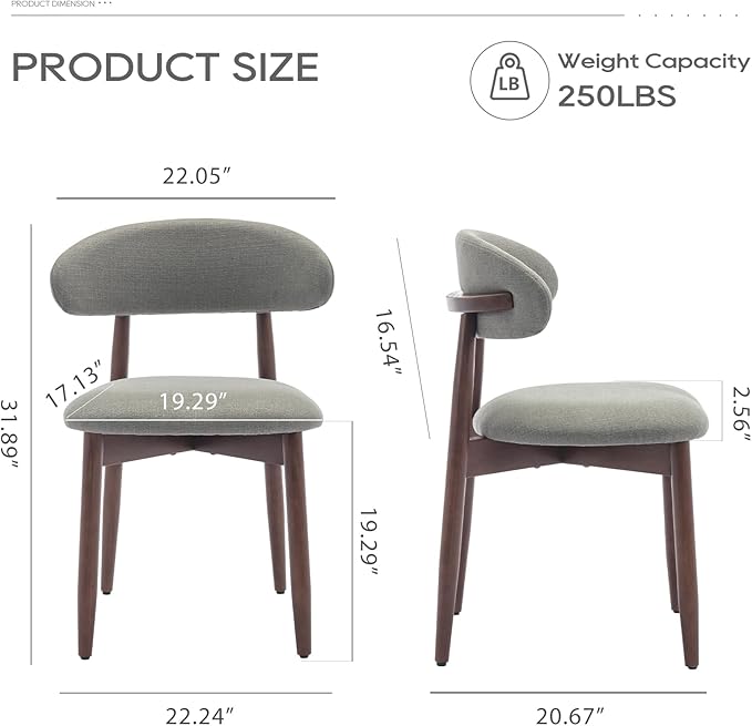 COLAMY Wooden Dining Chairs Set of 2, Modern Fabric Upholstered Kitchen Side Chairs, Farmhouse Dining Room Chair with Foot Pegs, Green