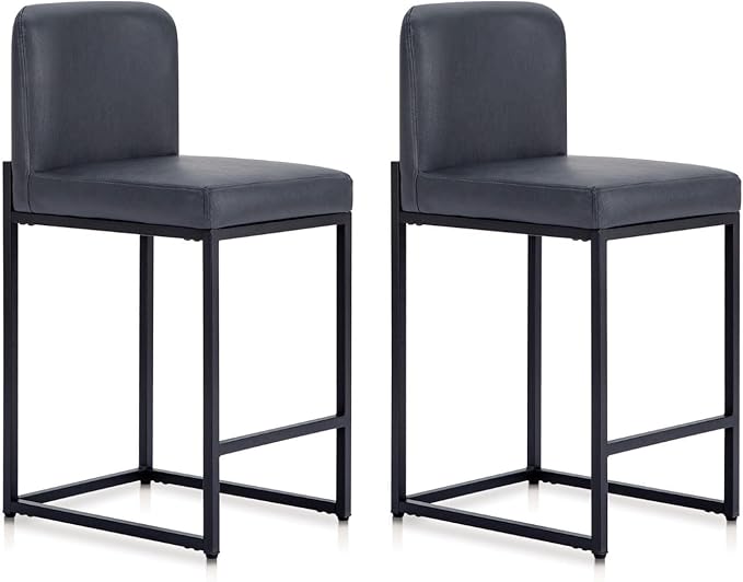 Sophia & William Blue Bar Stools Set of 2,Counter Height 24" Bar Stools, Modern Faux Leather Barstools with Back