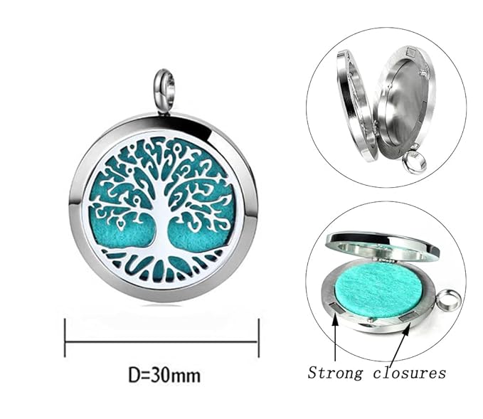Aromatherapy Essential Oil Diffuser Necklace Tree of Life Pattern Stainless Steel Locket Pendant