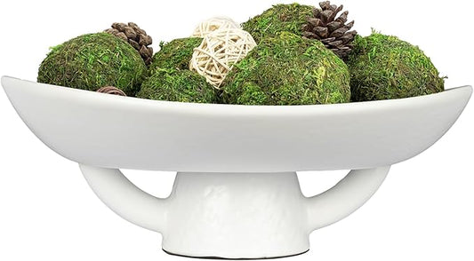 NAHARO Elegant Ceramic Bowl with Moss Ball Set-13.2x10.5 Decorative Bowl with 18pc Decorative Balls for Farmhouse Table Centerpiece, Living Room or Home Decor
