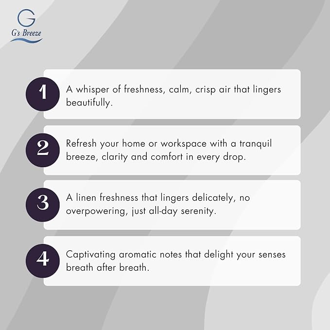 G's Breeze Linen Diffuser Oil Refill - Crisp, Clean Fragrance with Cotton & Floral Notes - Inviting & Fresh Scent for Any Space – Ideal for Home & Office – Long-Lasting Freshness Aroma - 60 ML