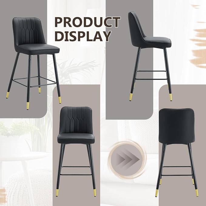 Bar Stools Set of 4,Counter Height Bar Stools with Back,Modern Faux Leather Kitchen Stools,27"Black Bar Stool with Stable Metal Leg,Armless Counter Height Chair for Kitchen Island Coffee Corner