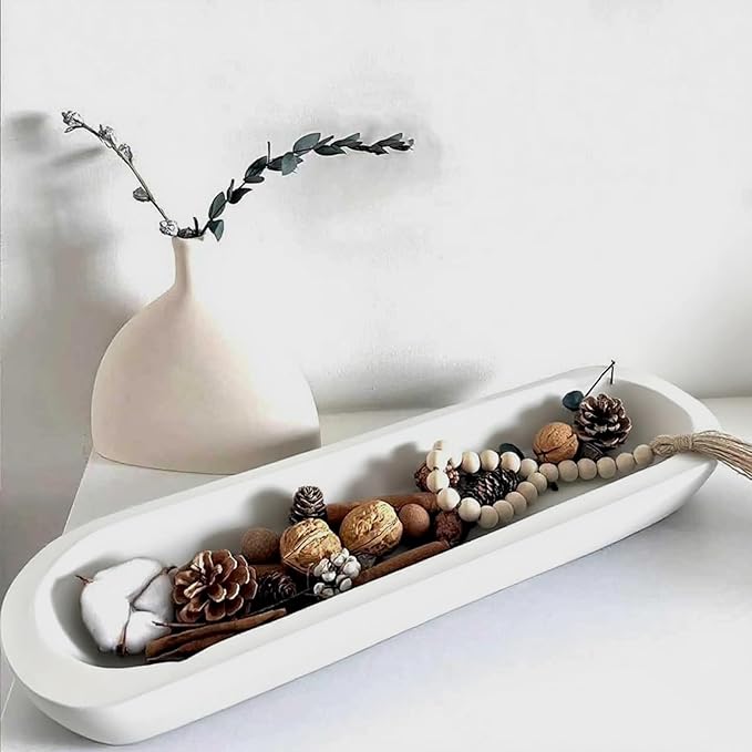 Wooden Dough Bowl Decor, Vintage Wooden Bowl Hand Carved Home Decor for Dining Table Center, Living Room, Kitchen Decor. (20inch white)