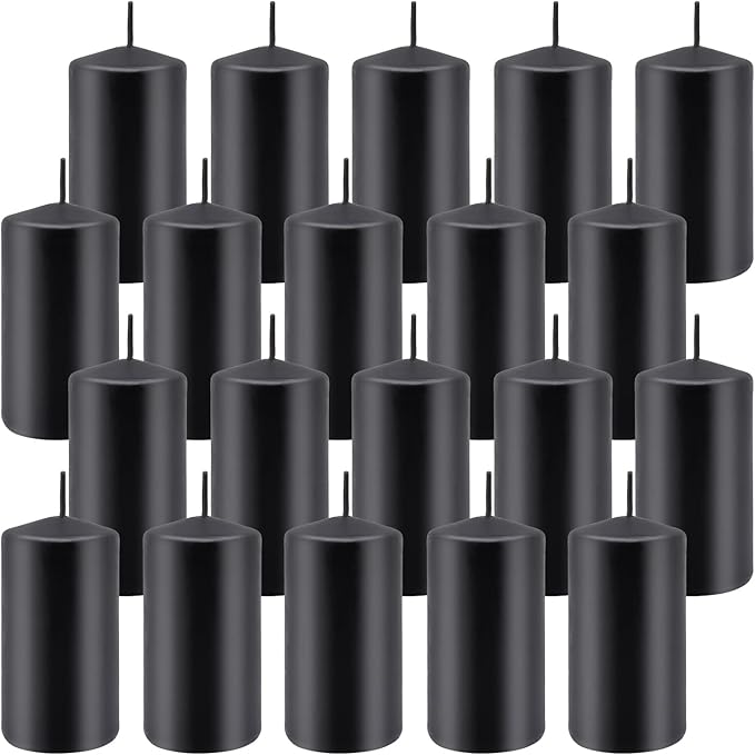 Set of 20 | 2-Inch Wide x 4-Inch Tall Black Pillar Candles - Elegant Décor for Home, Events, and Celebrations - Deep Black Finish